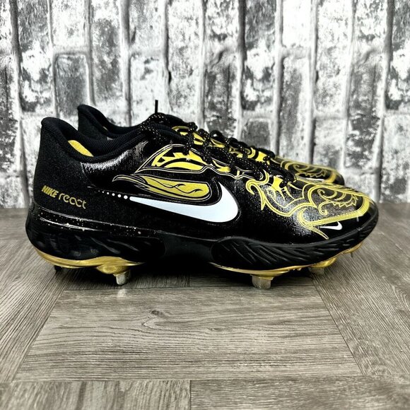 Nike Alpha Huarache Elite 3 Low Baseball Cleats CV3553-001 Size 15 Black Gold - Picture 1 of 8